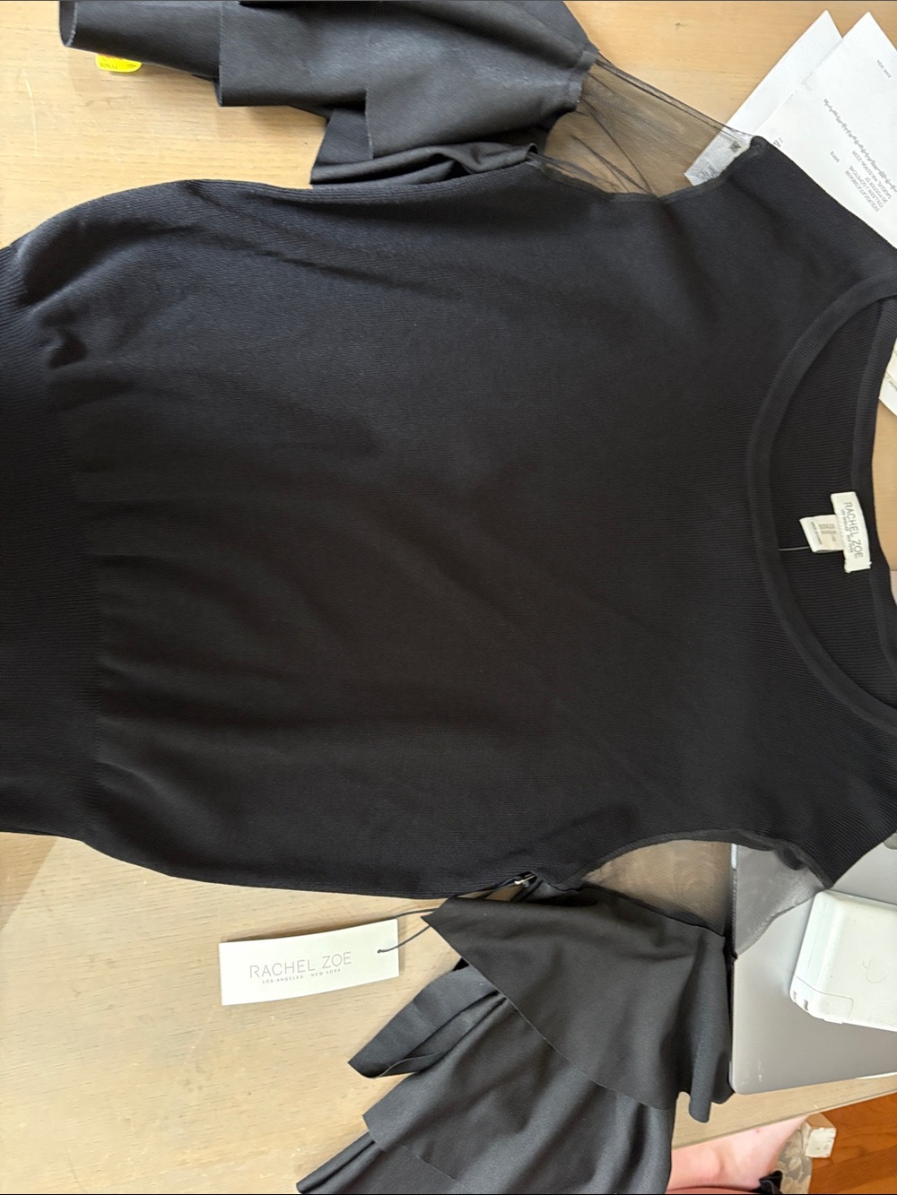 Rachel Zoe Black Short Sleeve Top with Ruffle Detail